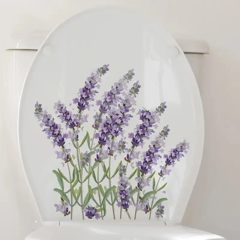 Plant Toilet Sticker - Lavender Flower  Self-Adhesive Wall Decal Removable, Reusable PVC Sticker for Toilet Lid, Bathroom Decor