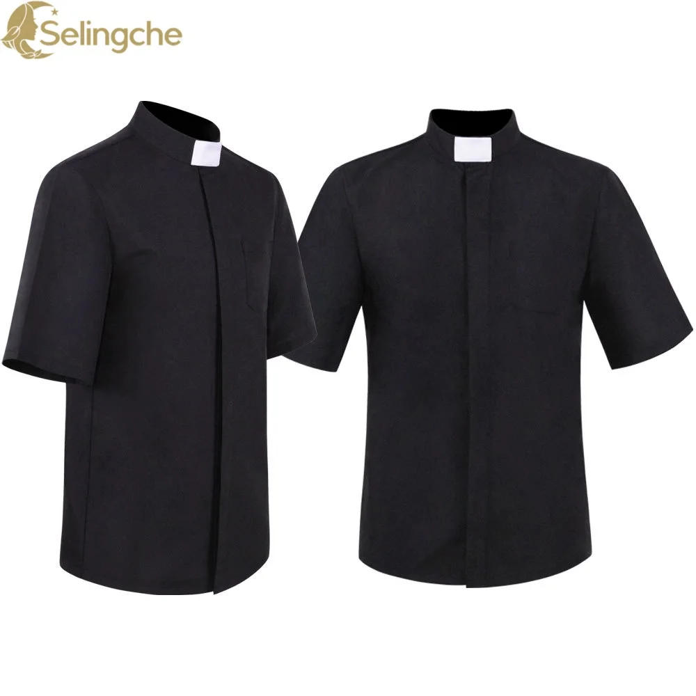 

Halloween Missionary Cosplay Shirt Priest Cosplay Short Sleeved Black Shirt