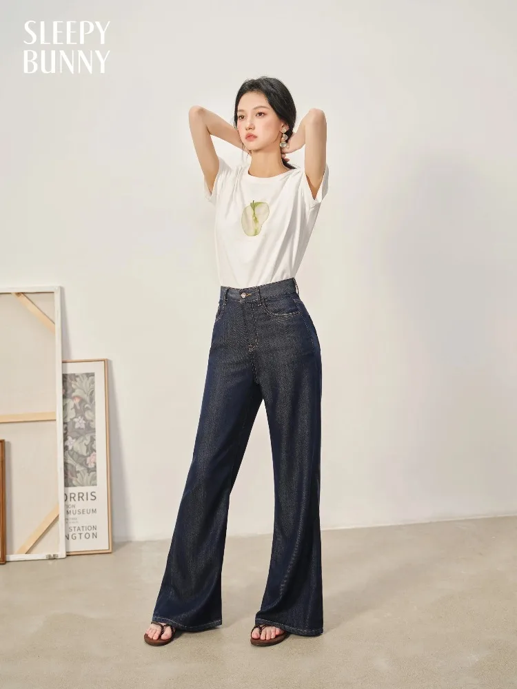 

High Waist Flare Jeans Women Tencel Denim Pants with Contrast Stitching Slim Fit Wide Leg Casual Trousers for Daily Summer Look
