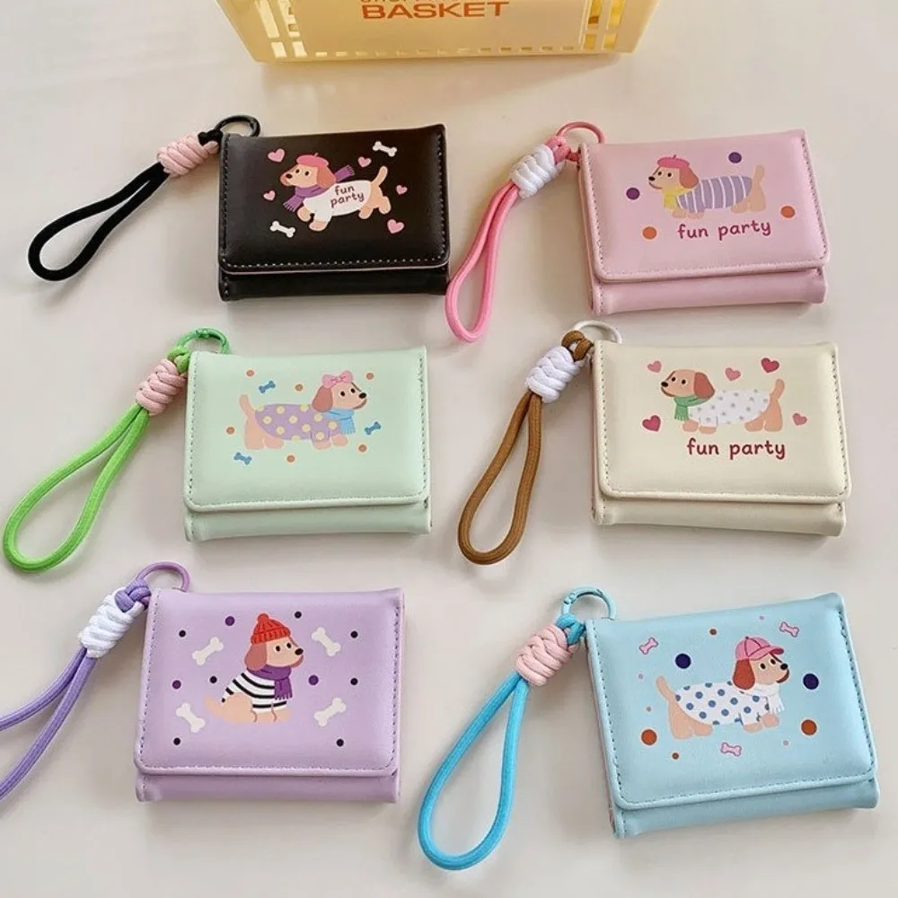 Card Pouch PU Dachshund Dog Wallet PU Leather Cartoon Leather Card Holder Small Item Bag Dopamine Color Short Purse Shopping