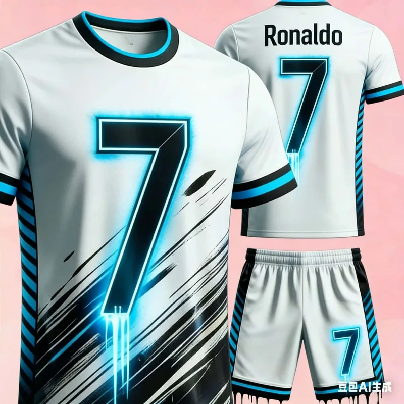 2026 New Ai Design Graffiti Football Shirt Ronaldo # 7 T-shirt+Shorts Set Summer Sportswear Training Children Adult 2-piece Set