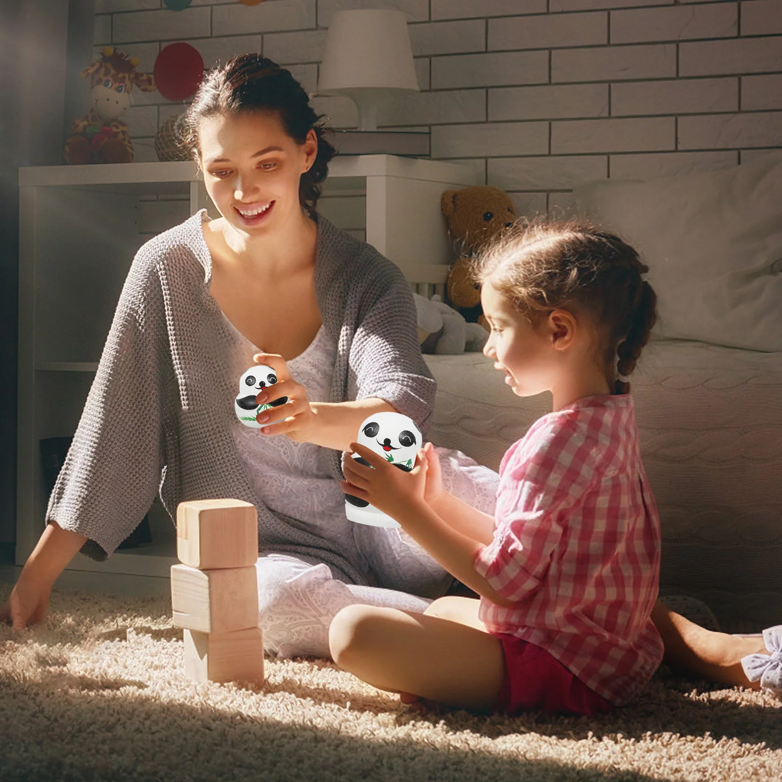 مجموعة واحدة من تصميم ماتريوشكا التعشيش الباندا الخشبي، ديكور منزلي تعليمي آمن للأطفال، طراز غريب يدوم طويلاً