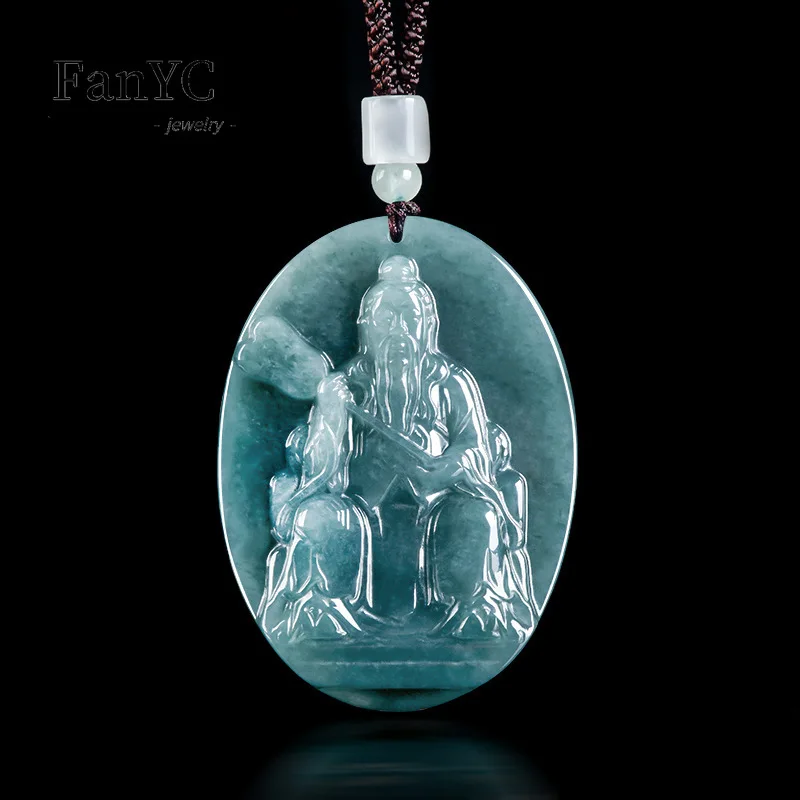 

Natural Jadeite Blue Watercourse Home Yuan Shi Tianzun Taishang Laojun Zhenwu Da Di Pendant Men and Women Lucky Amulet Gift
