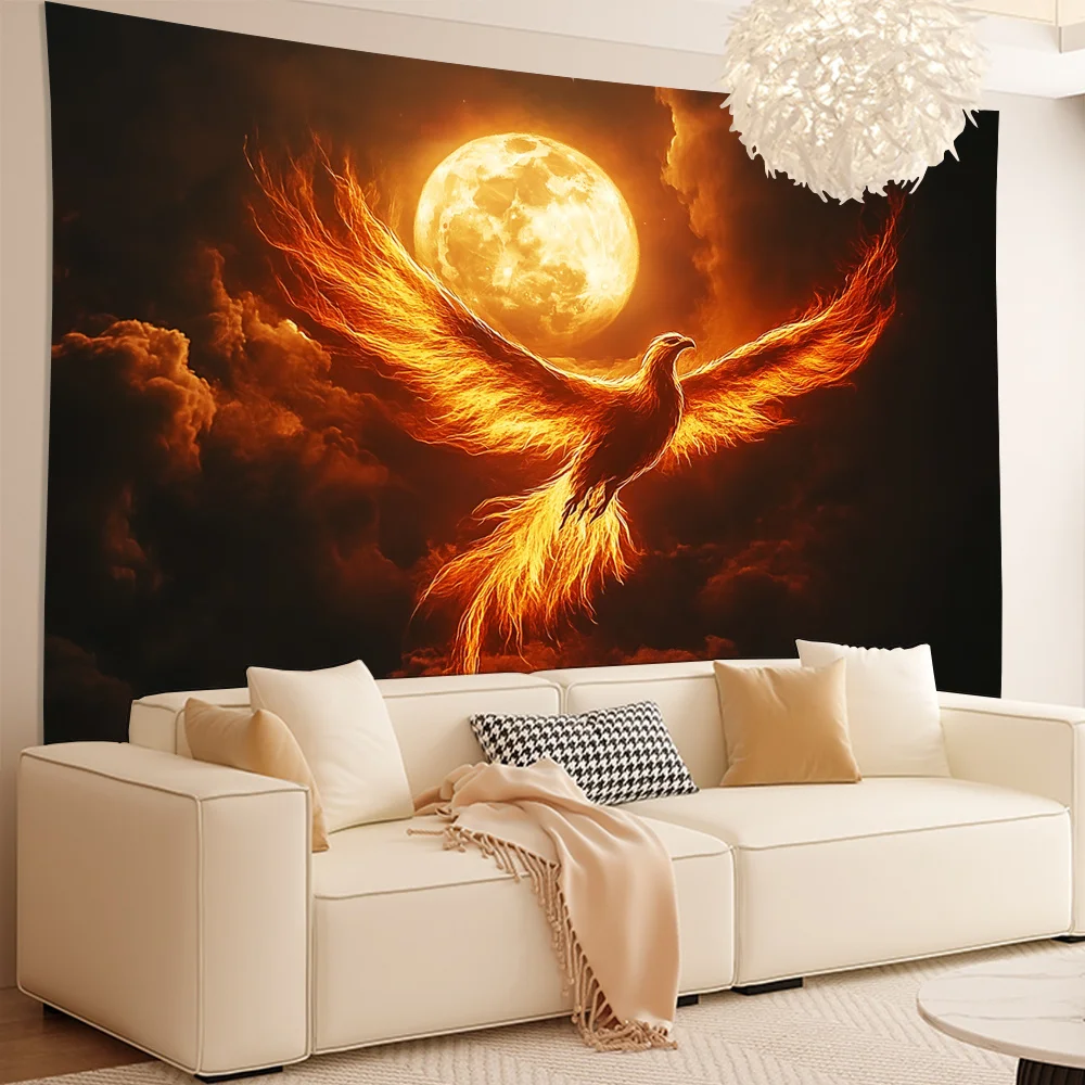 Phoenix Fire Bird Wall Tapestry Mythical Creature Art Fantasy Decor Lunar Night Design Home Decoration Legend Poster