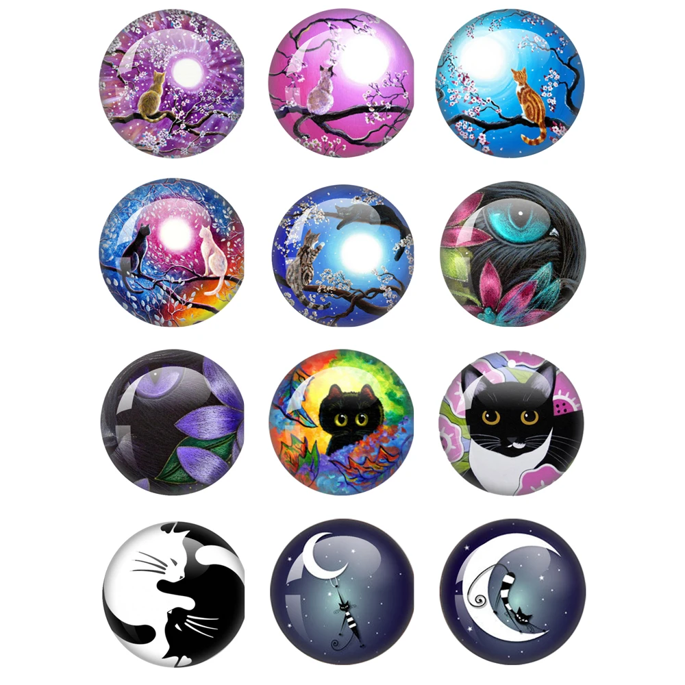 Cartoon Cats Paintings 10mm12mm/18mm/20mm/25mm Round Photo Glass Cabochon Demo Flat Back Making Findings Jewelry Findings