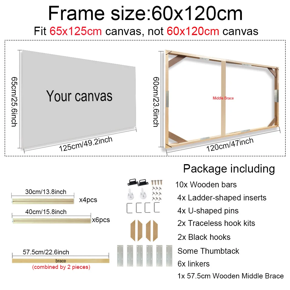 Verschillende maten canvas frame houten frames natuurlijke houten foto olieverf canvas diamant schilderij frames canvas houten muur frame