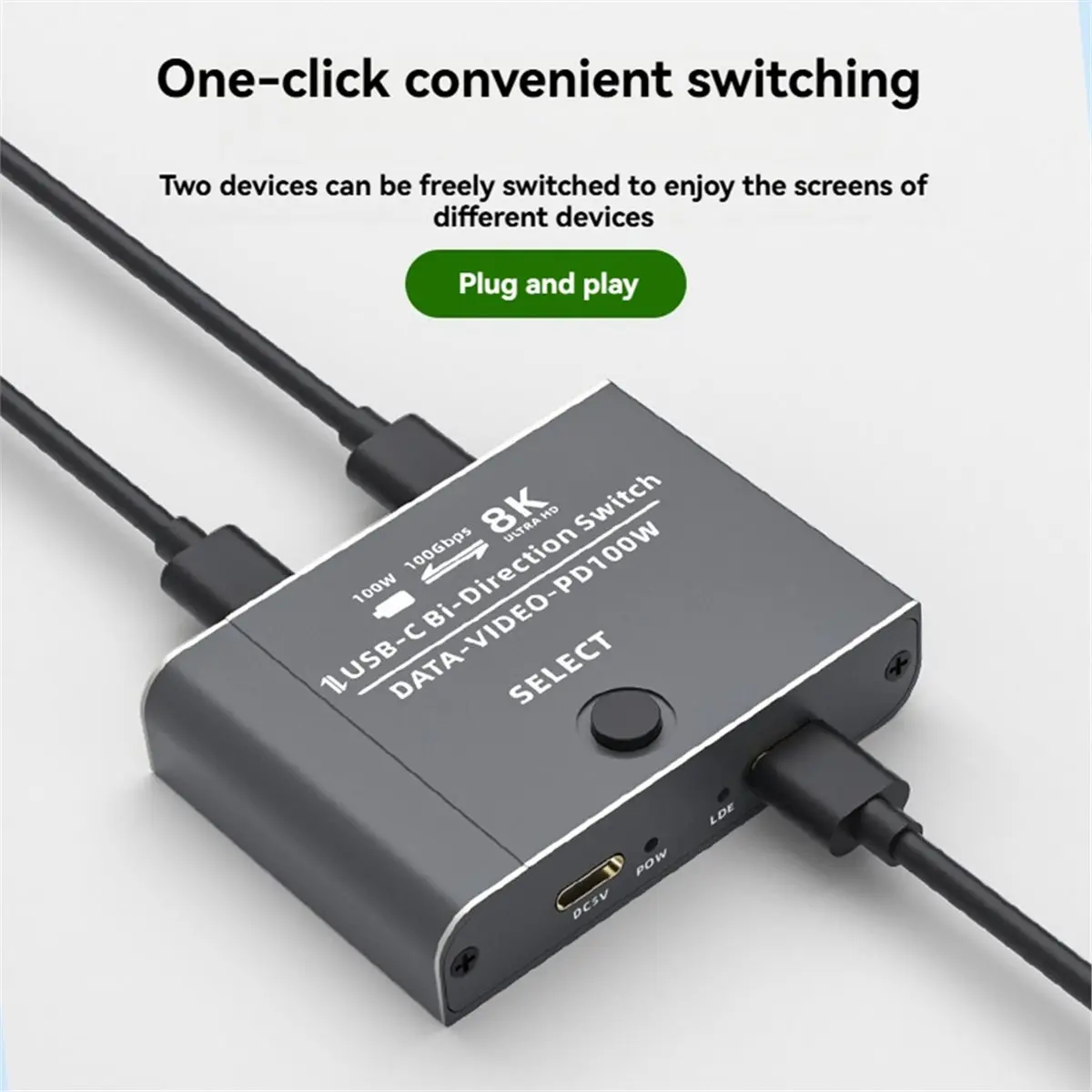 USB C Bi-Direction Switch TYPE-C 3.1 Switcher 2 in 1 Out / 1 in 2 Out 8K HD 10Gbps Switcher 100W Power Supply