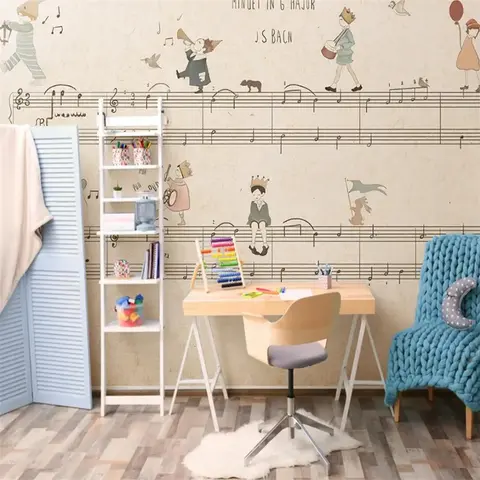 Custom Cartoon music score background wallpapers for living room decoration painting musical note bedroom wallpaper 3D Stickers