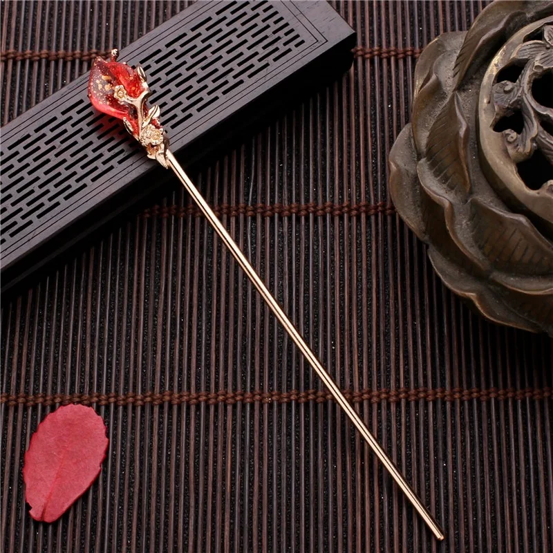 2022 New Vintage Chinese Style Hair Stick Women Metal Glaze Hair Pins Hair Fork Hair Chopsticks Hairpin Jewelry Hair Clip