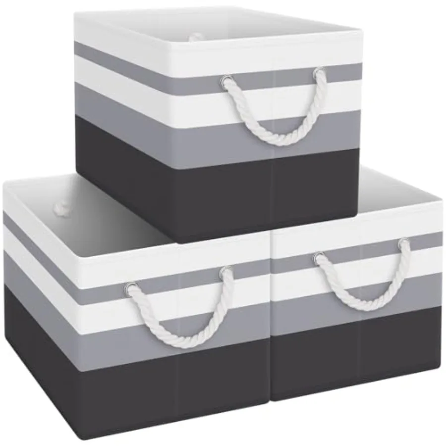 

Storage Bins 3-Pack, Foldable Storage Baskets for Organizing Toys, Books, Shelves, Closet, Large Storage Box with Rope Handles,