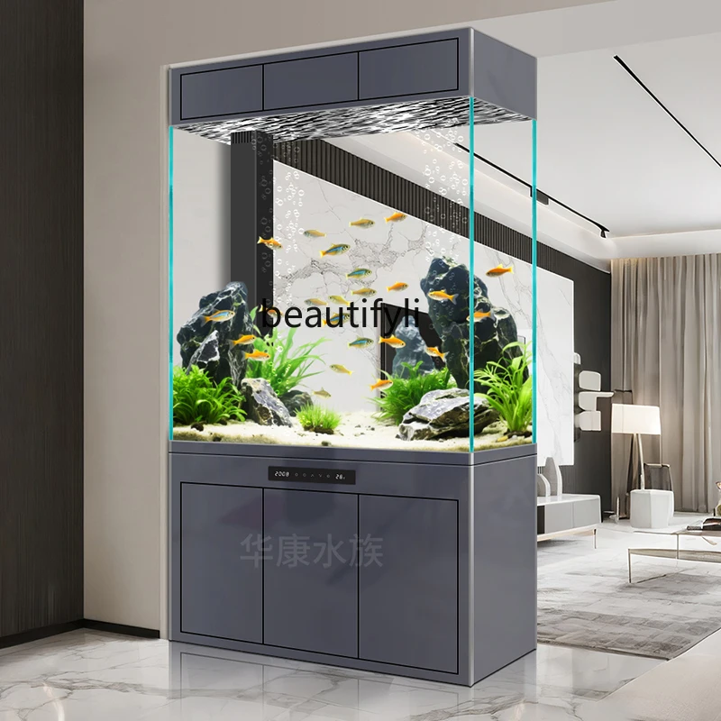 

Fish tank screen living room floor entrance water-free bottom filter large glass aquarium