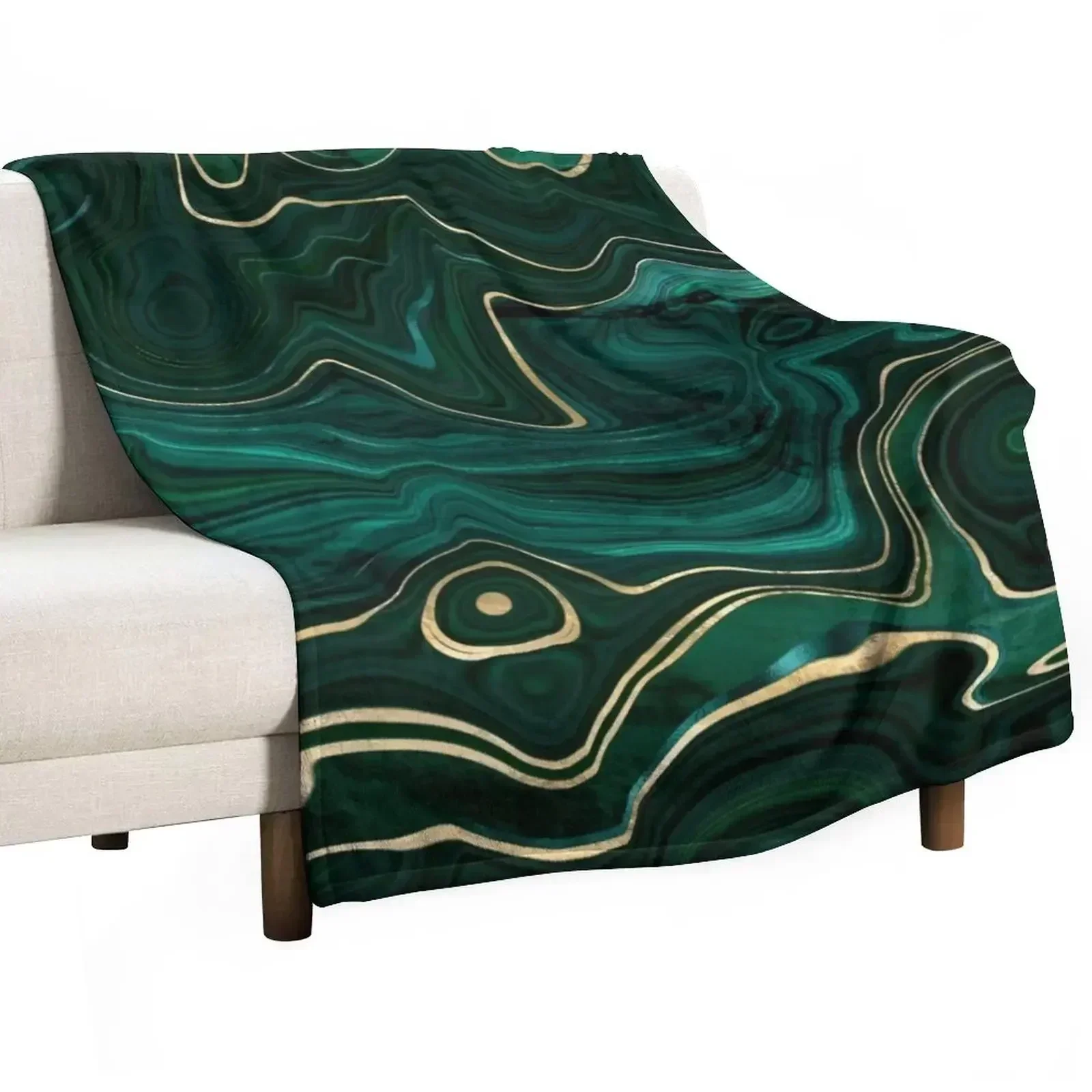 Faux Malachite Marble Texture With Gold Veins I Throw Blanket Single Stuffeds christmas decoration Luxury Brand Retros Blankets