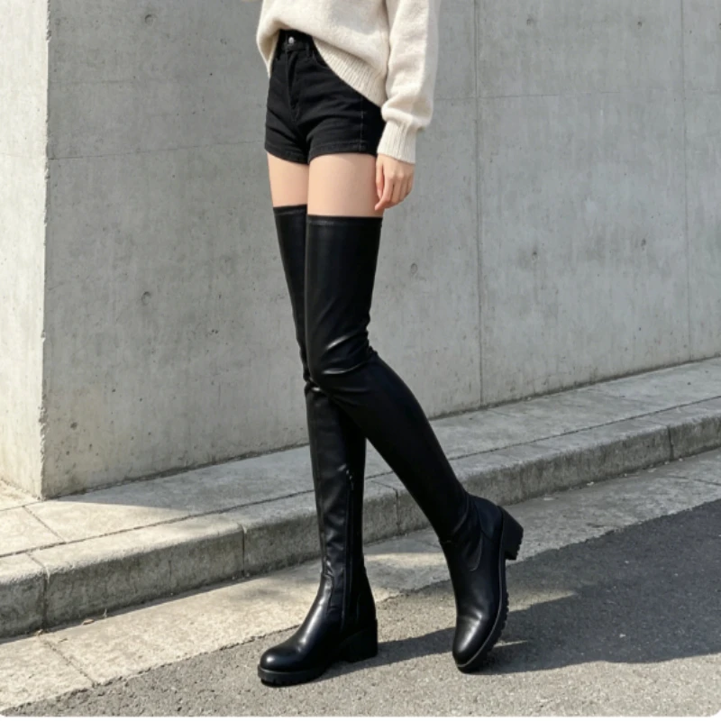 Botas altas elásticas con plataforma para mujer sexy fiesta_voghion.com