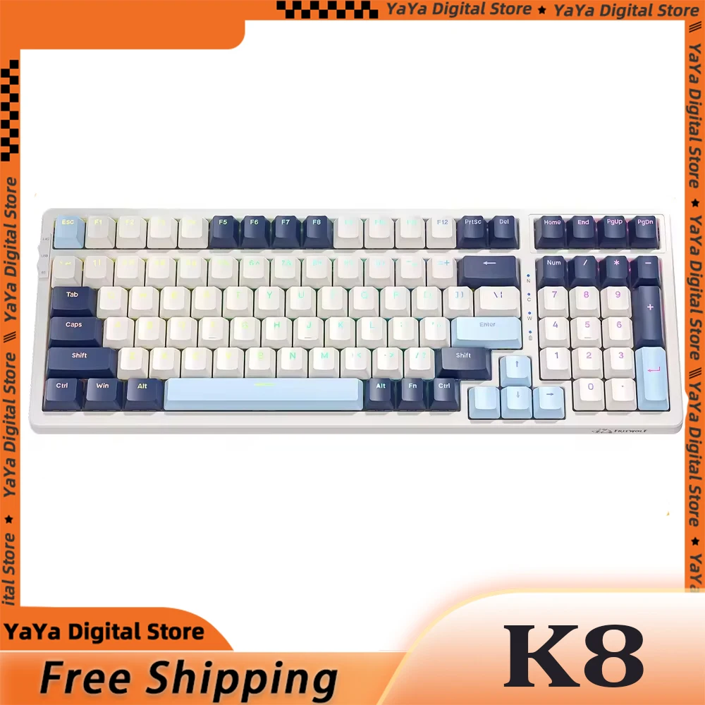 Freewolf K8 Mechanical Keyboard Three Mode Hot Swap RGB Gasket 100keys Gaming keyboard E-Sports Ergonomics Pc Gamer Man Gifts