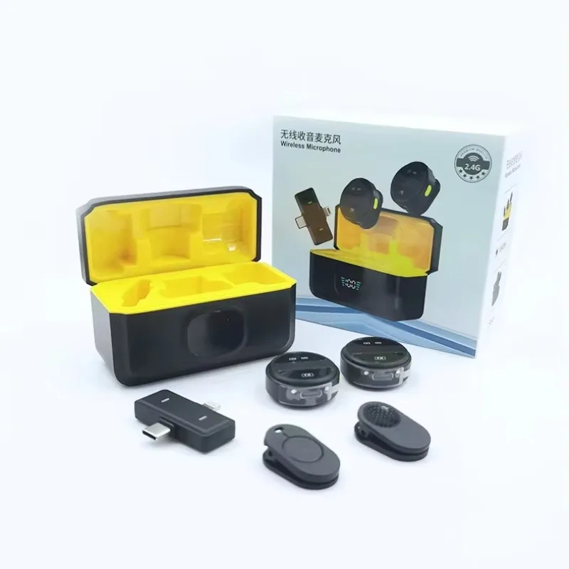 Micrófono de solapa inalámbrico con estuche de carga para entrevistas al aire libre, mini micrófono con cancelación de ruido para iPhone Android 5