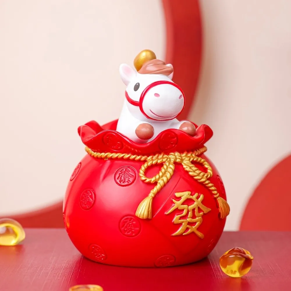 Fortuna 2026 Anno del cavallo Ornamenti della mascotte Borsa fortunata Simpatiche figurine di cavalli dello zodiaco Figure di cavalli in resina realistiche Ornamento