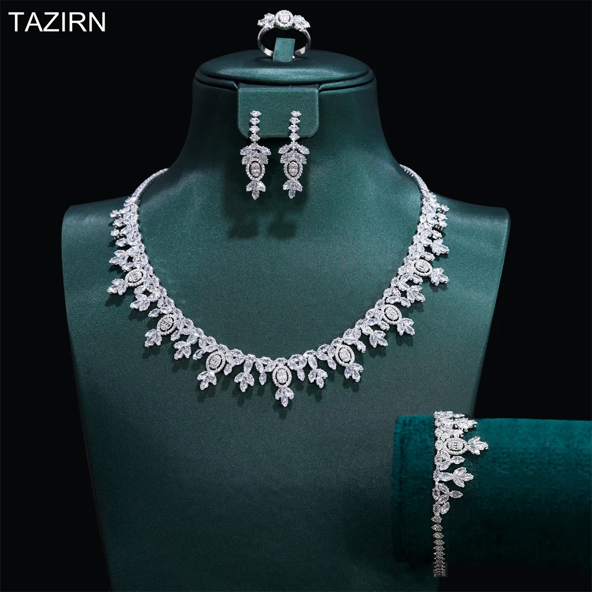 TAZIRN Dubai Nigeria Africa 2/4PCS Cubic Zirconia Jewelry Sets For Women Bridal Wedding Party Luxury CZ Crystal Jewelry Set Gift