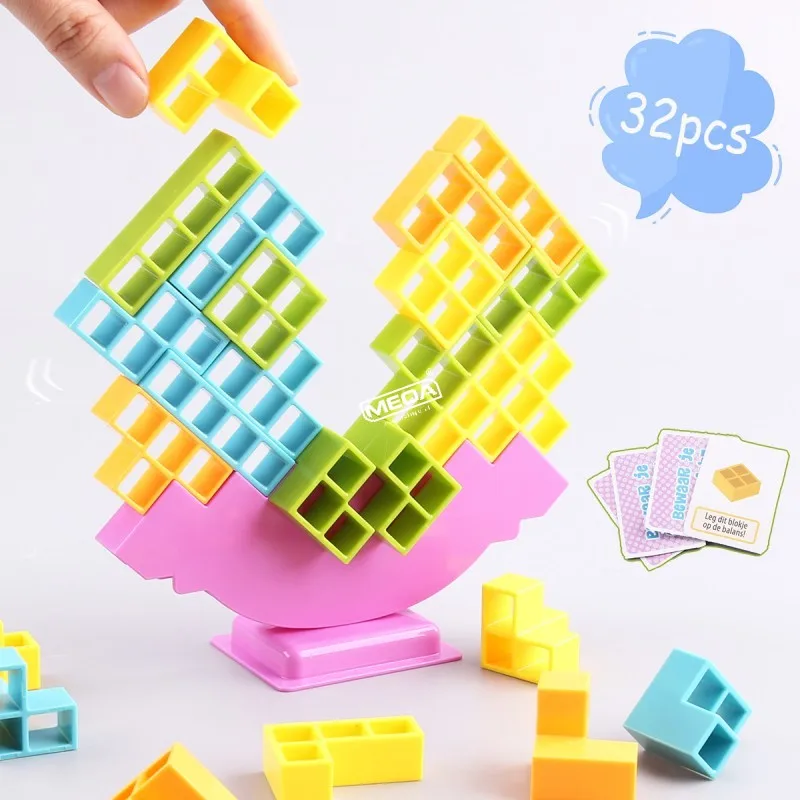 32 Pcs Balance Stacking Blocks Game Tower Game Swing High Building Blocks Stack for 2 Players+ Fun Games Toys ﻿