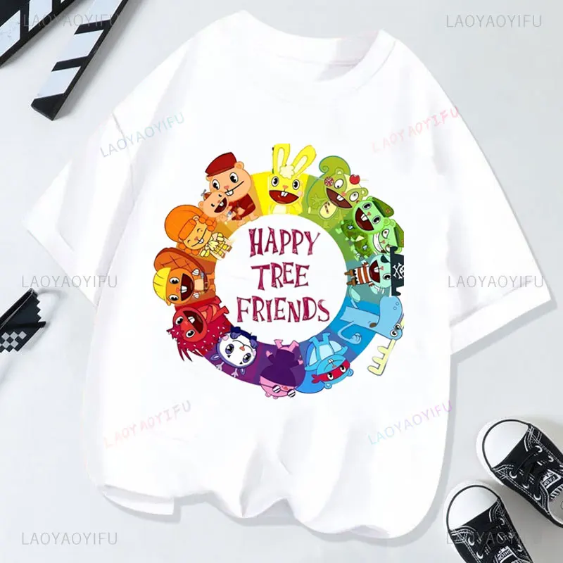 

Футболка Happy Tree Friends в стиле Kawaii, милая, с мультяшным принтом, с коротким рукавом, оверсайз, повседневная, забавная, в стиле Y2K