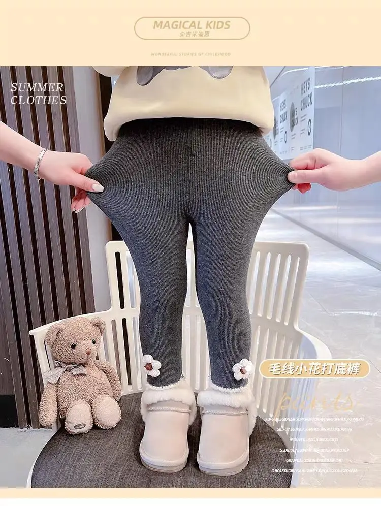 Girl Kids Clothing Korean Version Of Autumn And Winter Knitted Flower Fashion kids Girls Pants For 3-6 Years