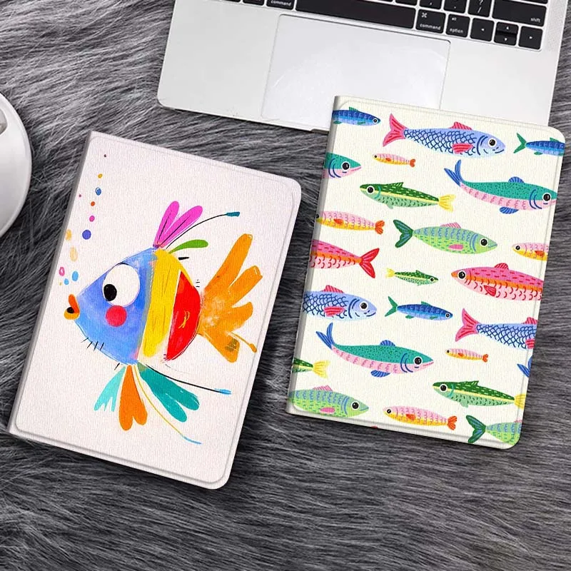 

Colorful Cartoon Fish Art Tablet Case For Samsung Tab Galaxy S6 S11 A A7 A8 A9 A11 10.1 10.4 10.5 Plus Lite Gift