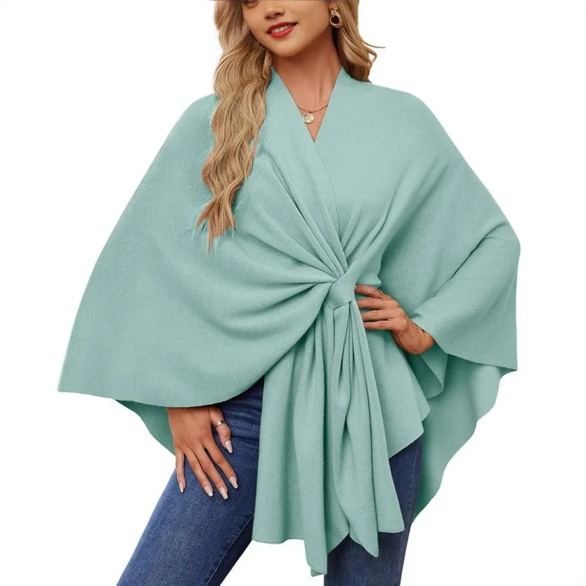 Women Solid Color Soft Shawl Jacket Cape Top Loose Fashion Casual Tops Capes Ponchos