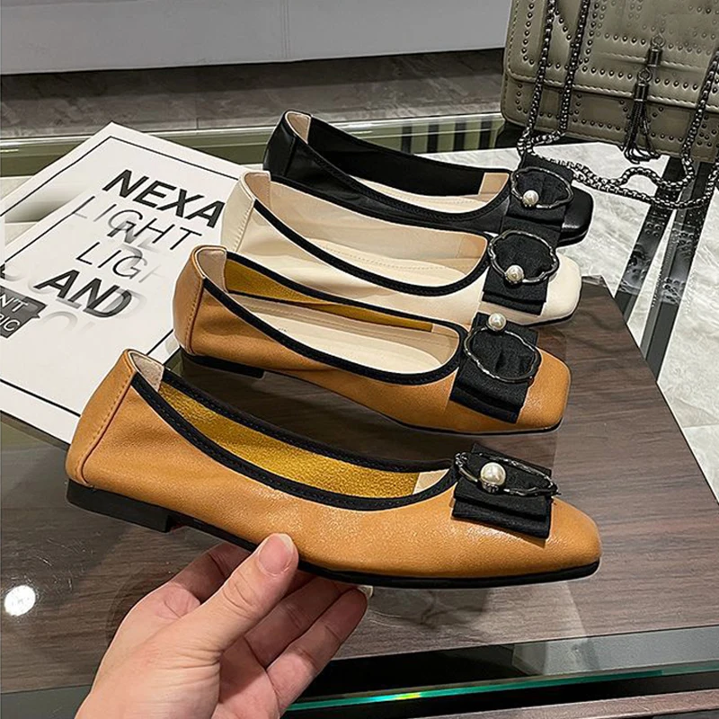 

Женские офисные туфли на плоской подошве, черные или желтые элегантные мягкие туфли на плоской подошве, модель D070 весна-лето 2024