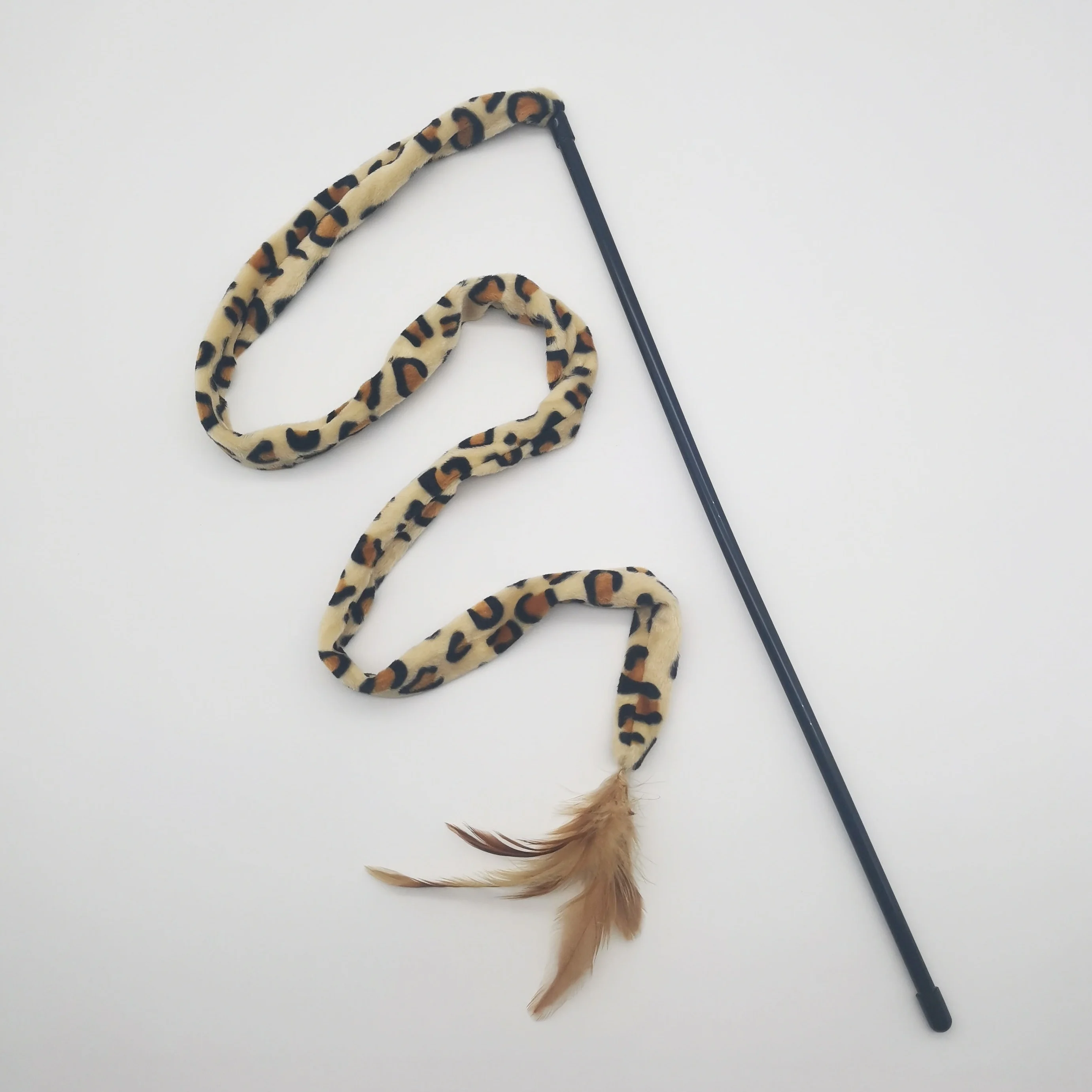 Leopard Print Cat Interactive Teaser Wand with Tweezer Design, Durable Polyester & Simulated Feathers, Fun Toy for All Cat Breed