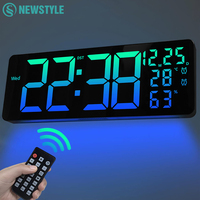 LED Remote Control Digital Wall Clock with RGB Ambient Light Dual Alarms Calendar Brightness Adjustable Wall Lamp for Home Decor