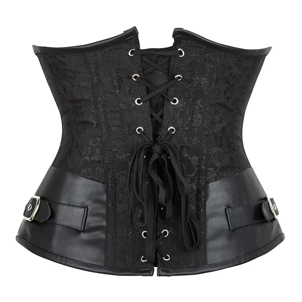 Faux Leather Underbust Corset Waist Control Gothic Corsets Waist Cincher Bustiers Steampunk Embroidery Short Waist Trainer