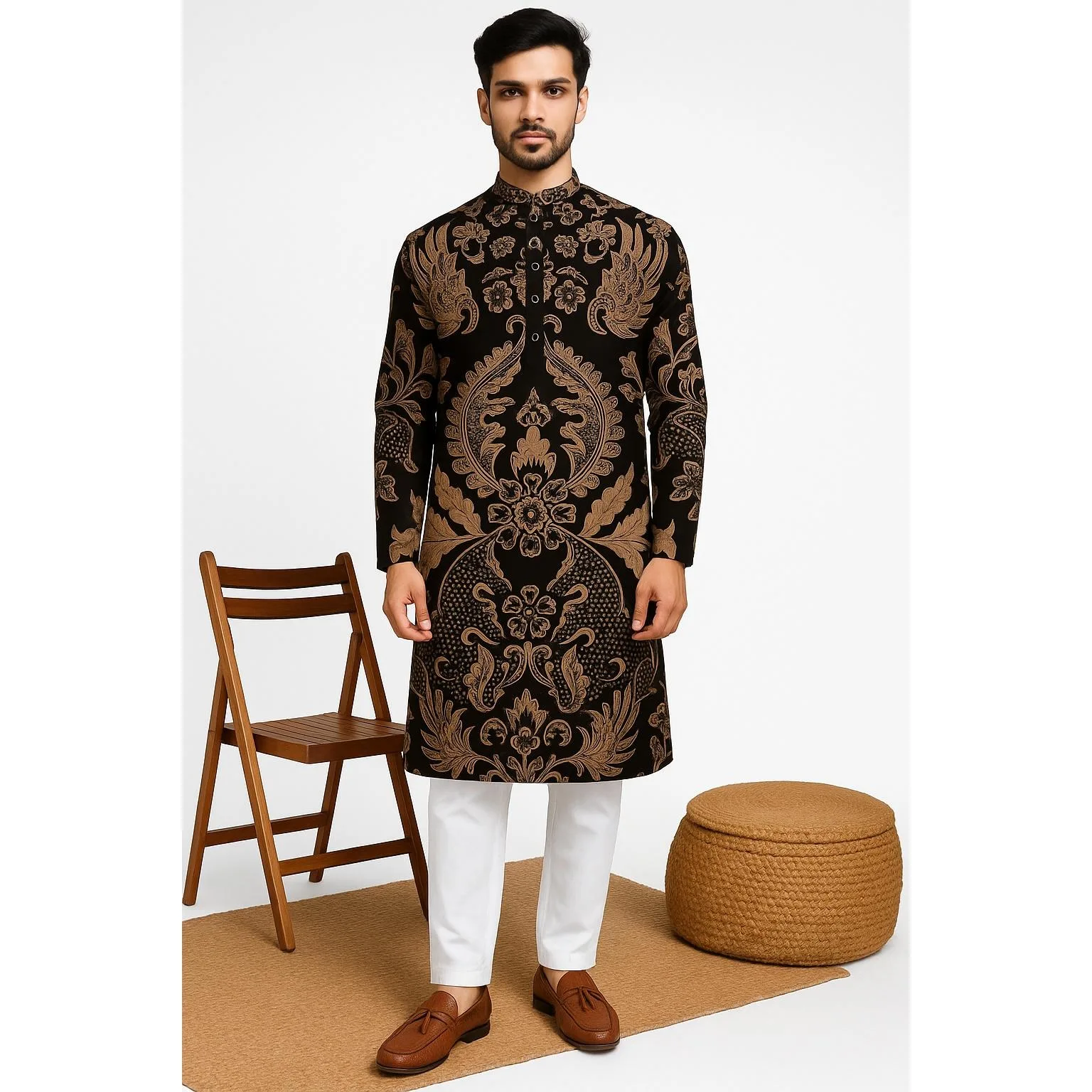 National style Men Digital Printed Kurta Vardha Regular Mandarin Long Suitable All Occasions Such As Birthday Wedding Aidilfitri