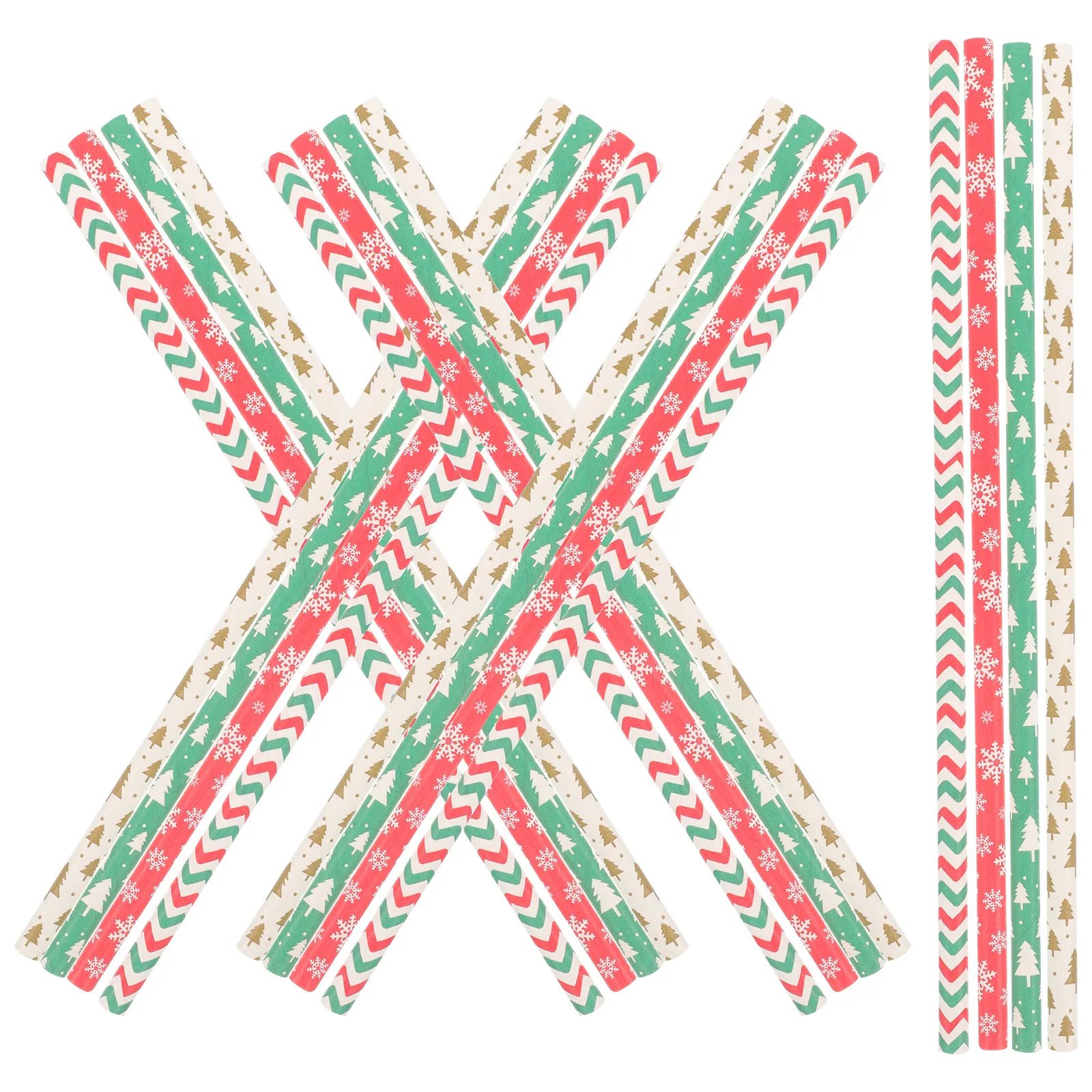200Pcs Christmas Paper Straws Festive Tree Snowflake Print Biodegradable Disposable Straws for Christmas Party Supplies Drinking