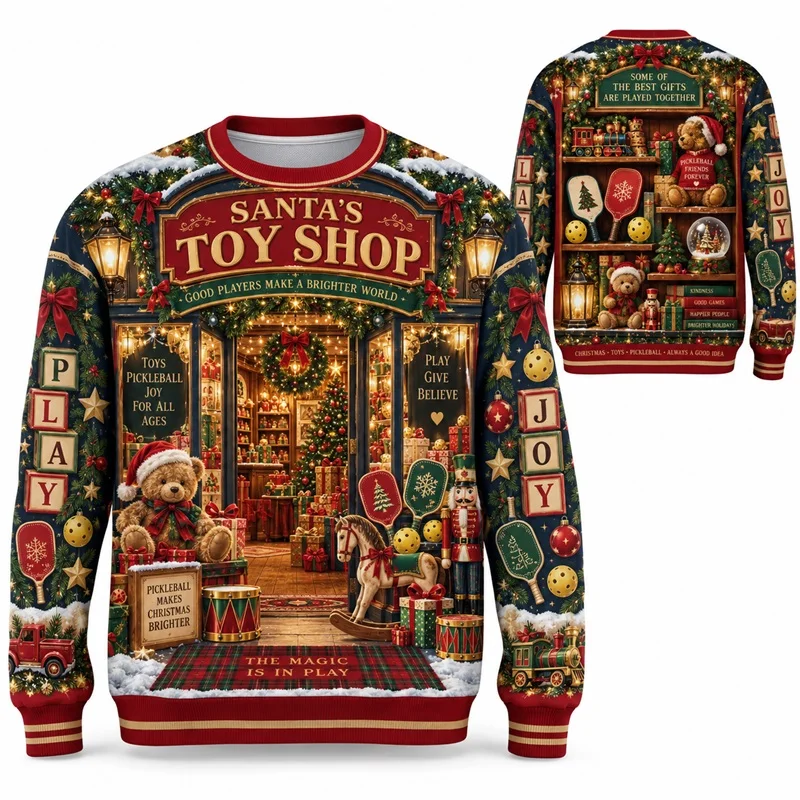 Christmas Snow Globe Pickleball Graphic Sweatshirt Men Xmas Holiday Long Sleeve hoodie Crewneck Pullover christmas ugly sweater