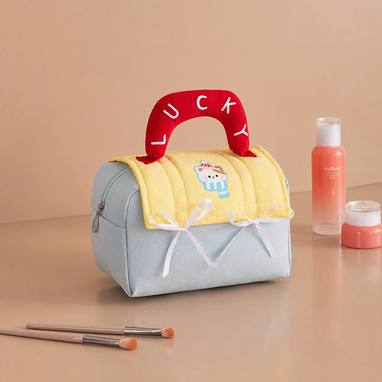 Cosmetic Storage Bag Quilted Cartoon Handheld Storage Bag Large Capacity Toiletry Bag Multi-Purpose For Makeup Kit Carrier Home