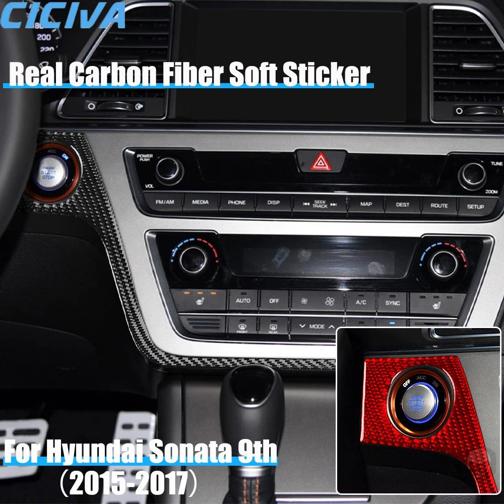 

Real Carbon Fiber Car Accessories Dashboard Engine Start Decorative Cover Soft Sticker For Hyundai Sonata 9th LF 2015 2016 2017