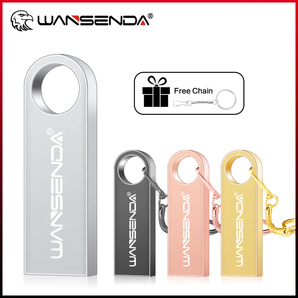 WANSENDA USB Flash Drive 32GB 64GB Metal Pen Drive 8GB 16GB 128GB USB 2.0 Pendrive Waterproof USB Memory Stick Flash Drive