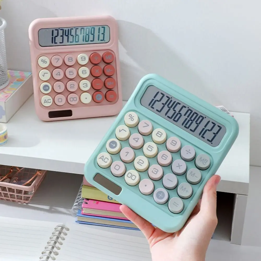 

Large LCD Display Mechanical Calculator High Sensitivity Button Candy Colored Desktop Calculator Big Round Button High Beauty