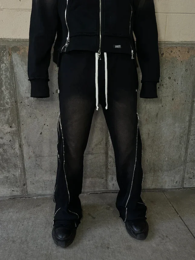 Y2K pantaloni larghi vintage di alta qualità con cerniera impiombata pantaloni casual a righe hip hop streetwear Harajuku uomo donna pantaloni a gamba larga