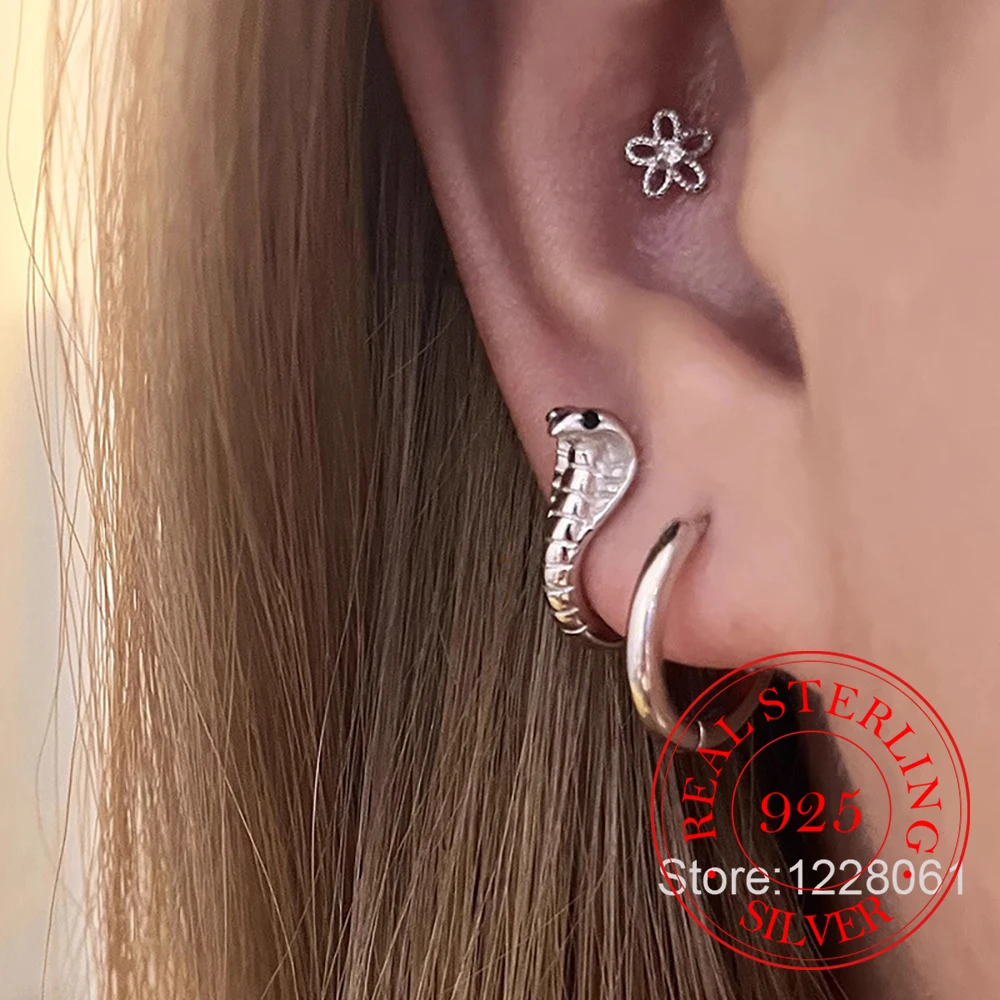 

925 Sterling Silver Jewelry Mini Cobra Snake Hoop Earrings for Women Wedding Party Jewelry For Girls Friend Gift