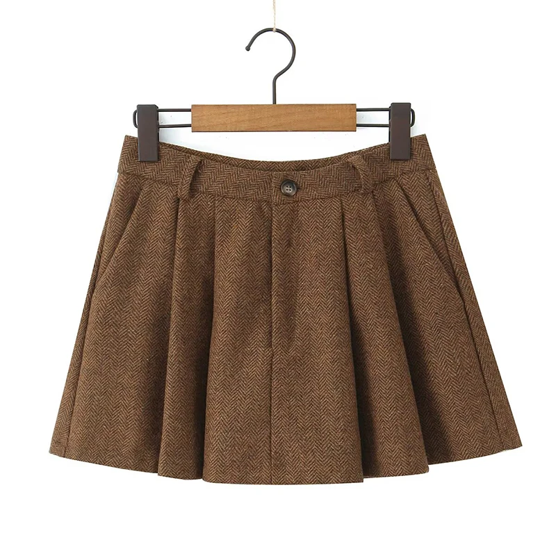 

YENKYE Pretty Girl Elegant Mini Skirt For Women A-line Pleated Autumn Winter Skirts