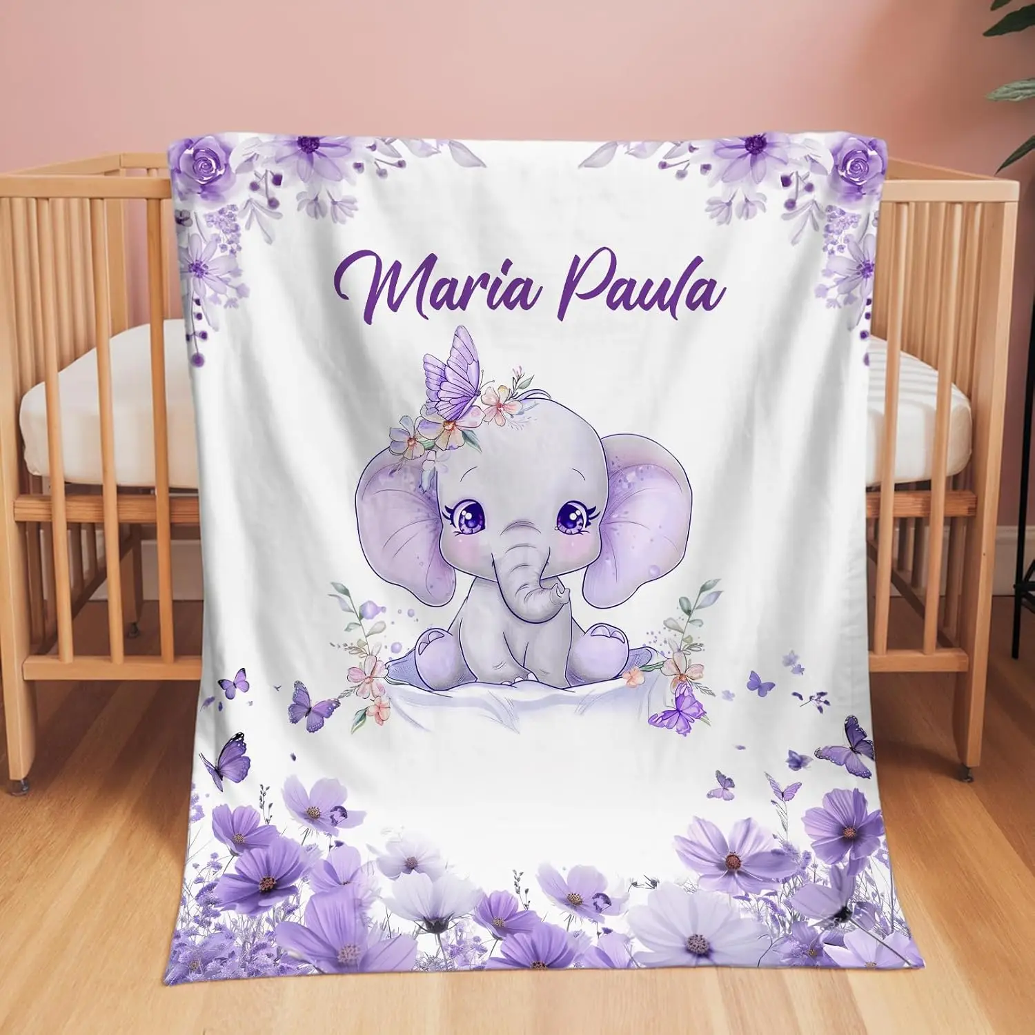 VIKAMA Cartoon Purple Elephant Print Baby Blanket. Soft, Comfortable, Washable And Dirt-Proof, For Newborn Baptisms And Naptime