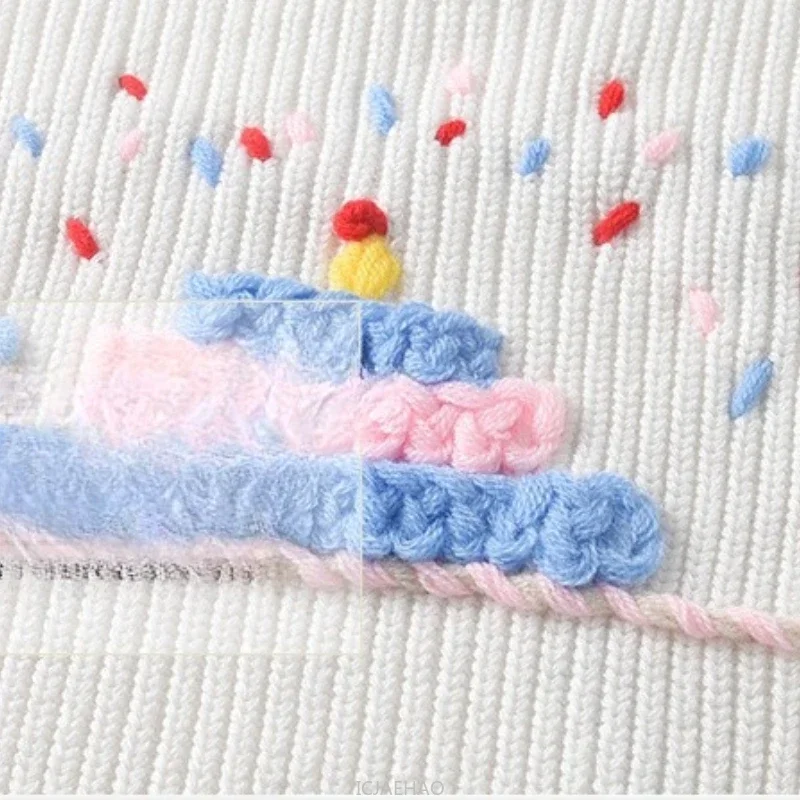 

Teen Girl Clothes 2025 Children Winter Baby Solid Hand Embroidered Birthday Cake Kids Thermal Tops Color Knit Sweater Costumes