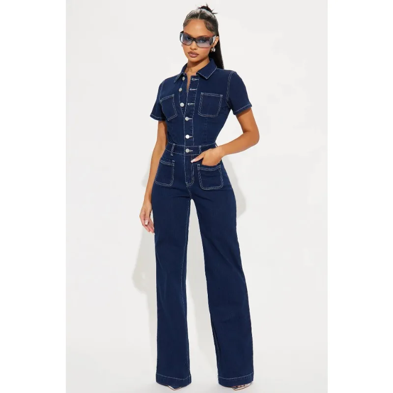 Women's Models Fairy Outfit Jeans Two Piece Set Flared Mouth Denim Straight Short-sleeved Simple Brand Harajuku Versatile
