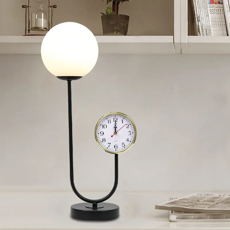 Nordic Study Desk Lamp Hotel Living Room Bedroom Minimalist Modern Glass Creative Clock Learning Bedside Lamp