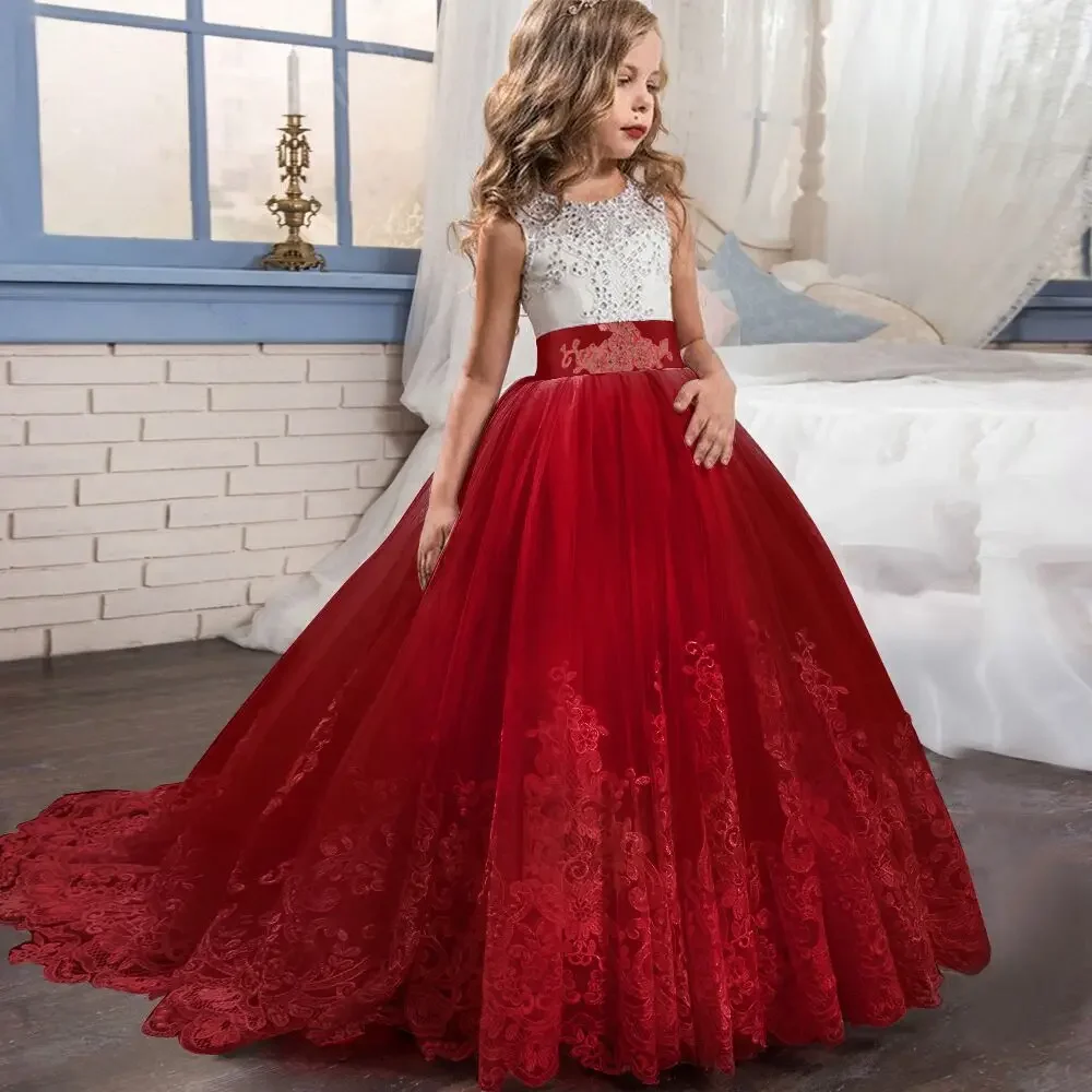 Fancy Flower Long Prom Gowns Teenagers Dresses for Girl Children Party Clothing Kids Evening Formal Dress for Bridesmaid Wedding