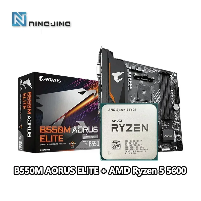 

Материнская плата AMD Ryzen 5 5600 R5 5600 ЦП + GIGABYTE B550M AORUS ELITE Micro-ATX AM4 с поддержкой R5 R7 R9