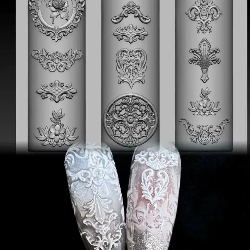 Retro Picture Frame Flowered Window Chinese Knot Nail Art Molds Royal Court Flower Pot Diy Design Silicone Art Nails Mold