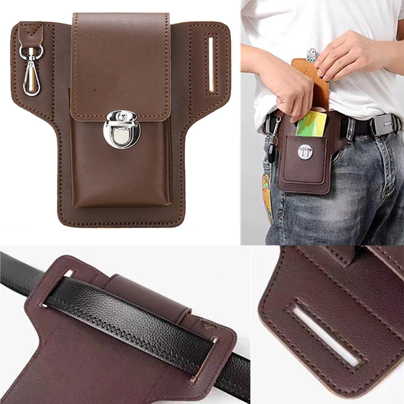 Fashion Men Multi-function PU Leather Waist Bag Mobile Phone Purse Outdoor Travel Sports Bum Pouch