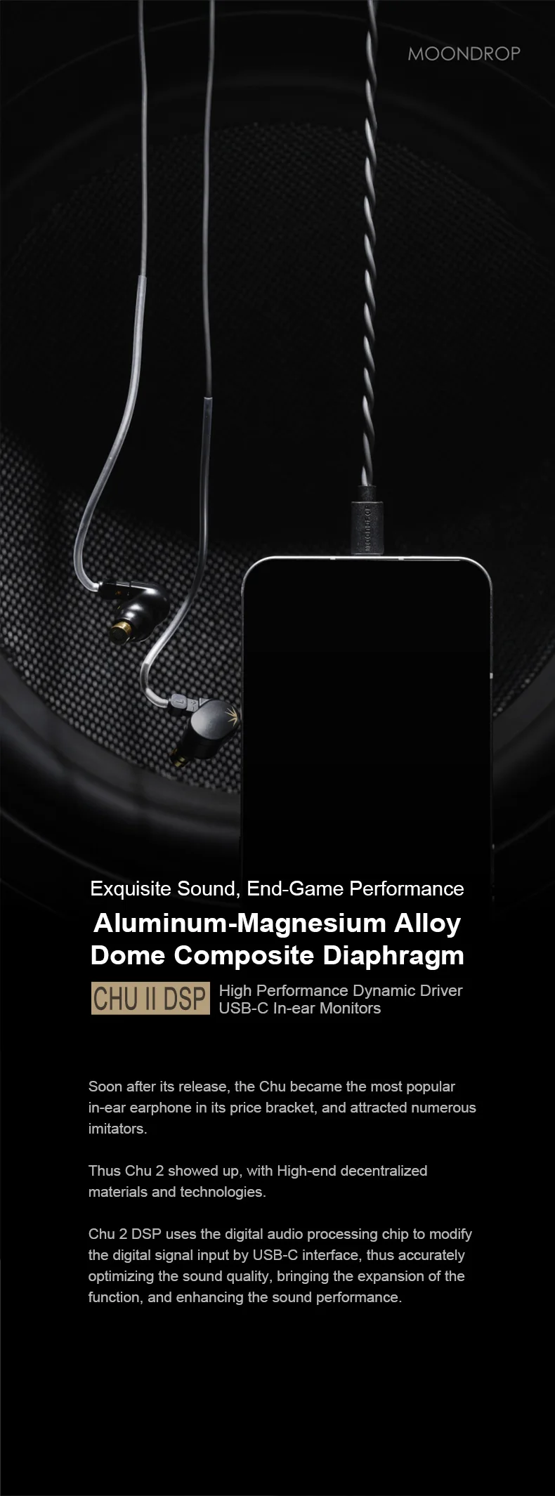 MOONDROP CHU II DSP-Kopfhörer mit Hochleistungs-Dynamiktreiber, USB-C In-Ear-Monitore, TYPE-C mit Mikrofon-Ohrhörer – Detail 1