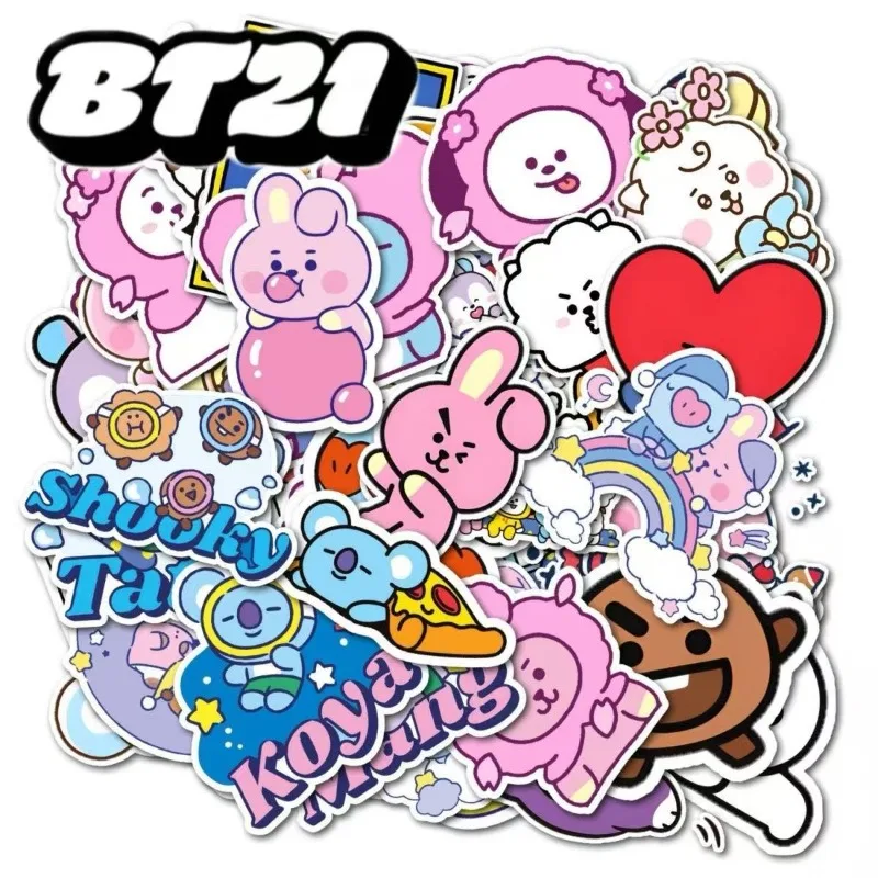 

55pcs BT21 Chimmy Cooky Koya RJ Shooky Waterproof Stickers DIY Decorative Decals for Journal Water Bottle Laptop Stationery